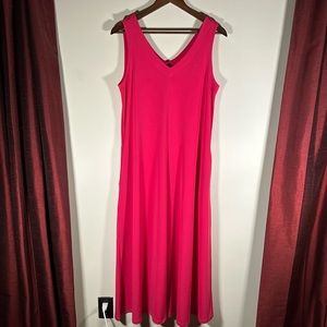 Chico’s pink maxi dress, size 1, v-neck, pockets, 51 inch length